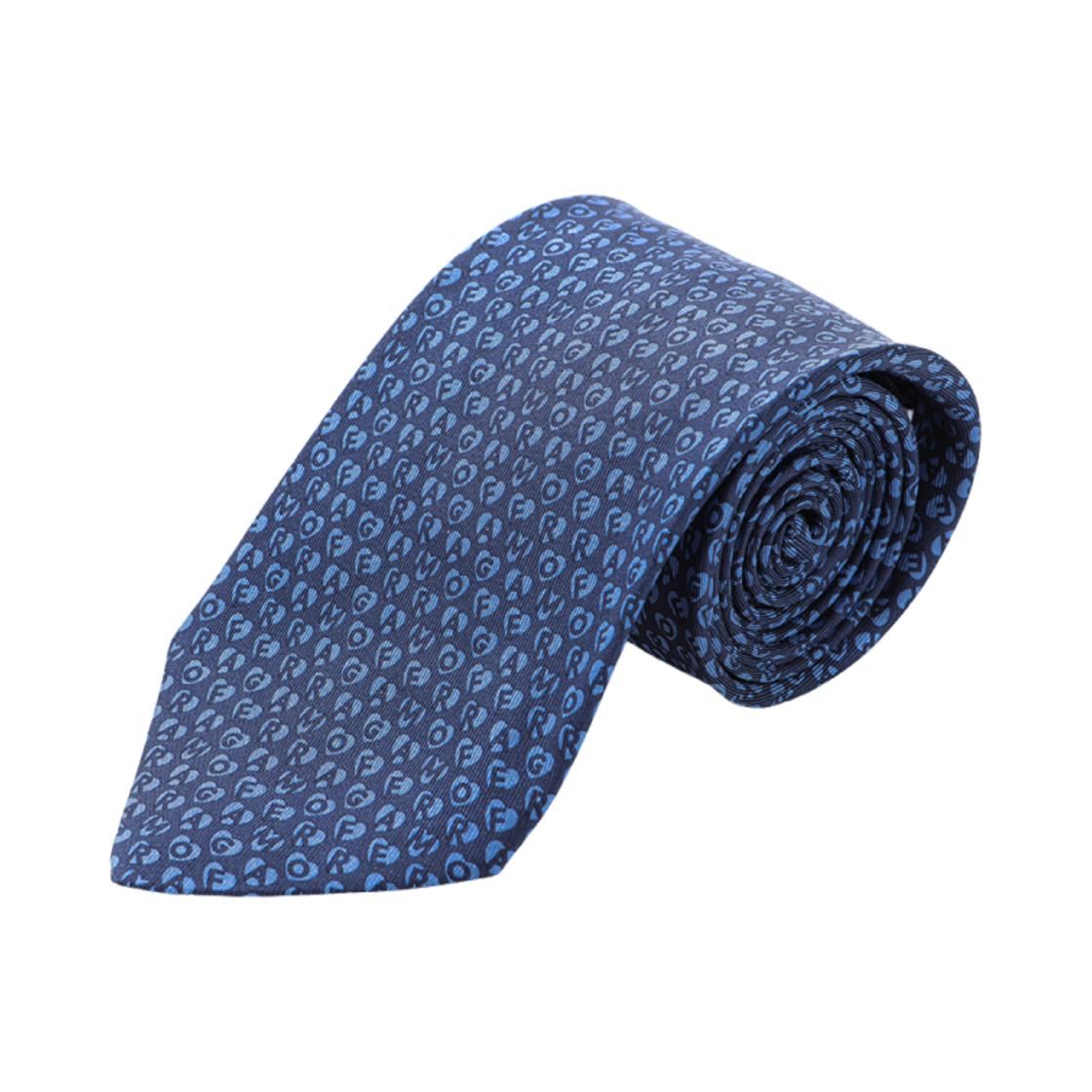 350940-768358 Ferragamo Alphabet Heart Pattern Silk Tie Dark Blue