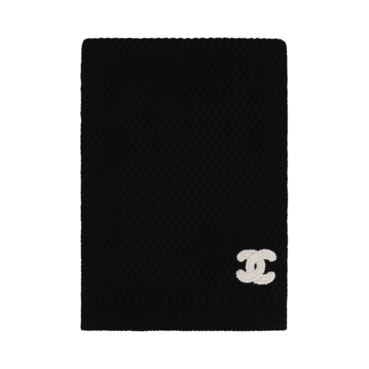 (W) Chanel Scarf Cashmere & Black White