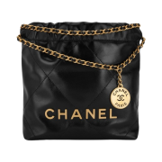 Chanel 22 Mini Handbag Shiny Calfskin & Gold Black