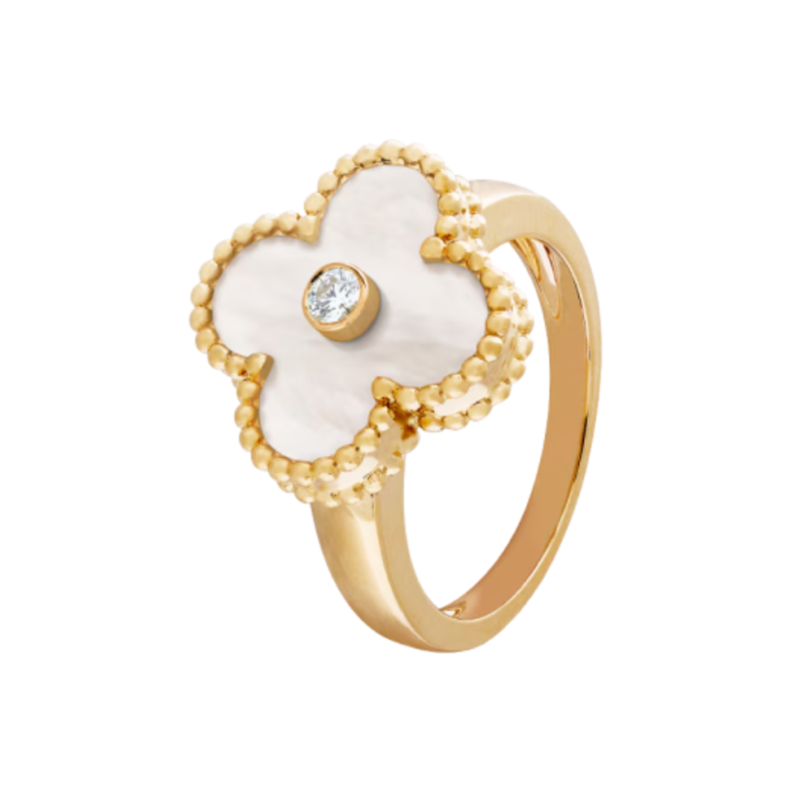 반 클리프 & 아펠 빈티지 알함브라 링 18K 옐로우 골드 마더 오브 펄 다이아몬드(Van Cleef & Arpels Vintage Alhambra Ring 18K Yellow Gold Mother of Pearl Diamond)