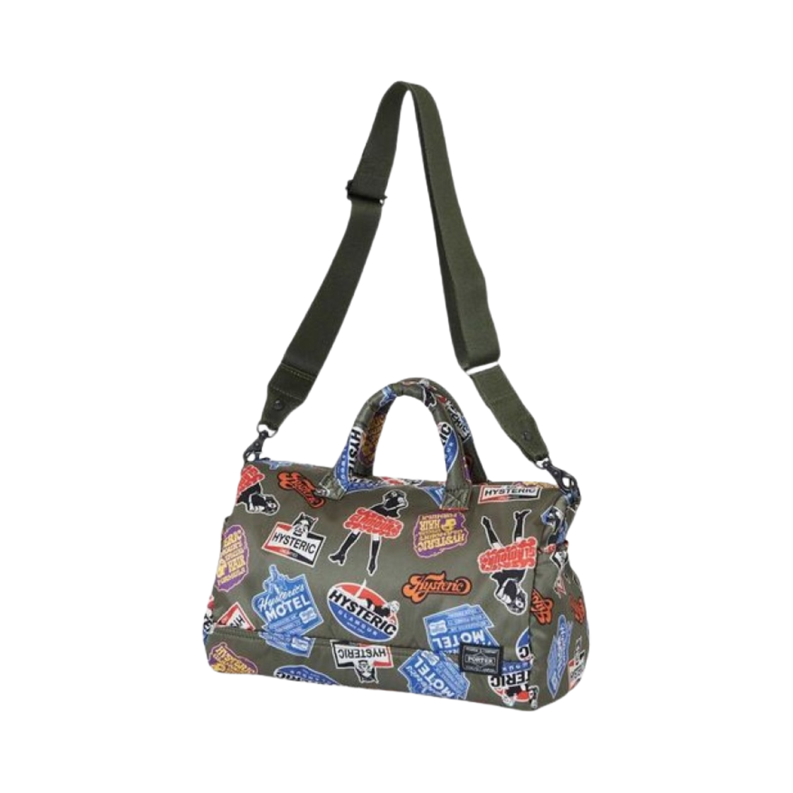 포터 x 히스테릭 글래머 클래식 스티커 패턴 투웨이 닥터스백 카키(Porter x Hysteric Glamour Classic Stickers Pattern 2Way Doctor's Bag Khaki)