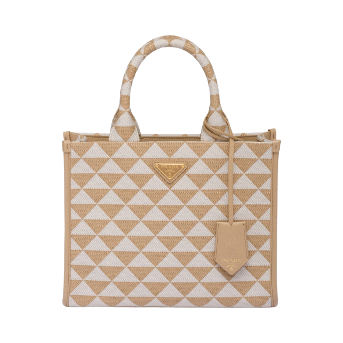 프라다 스몰 프라다 심볼 자수 패브릭 핸드백 베이지 초크 화이트(Prada Small Prada Symbole Embroidered Fabric Handbag Beige Chalk White) - 1