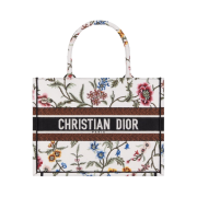 Dior Medium Book Tote Bag White Multicolor Dior Petites Fleurs Embroidery