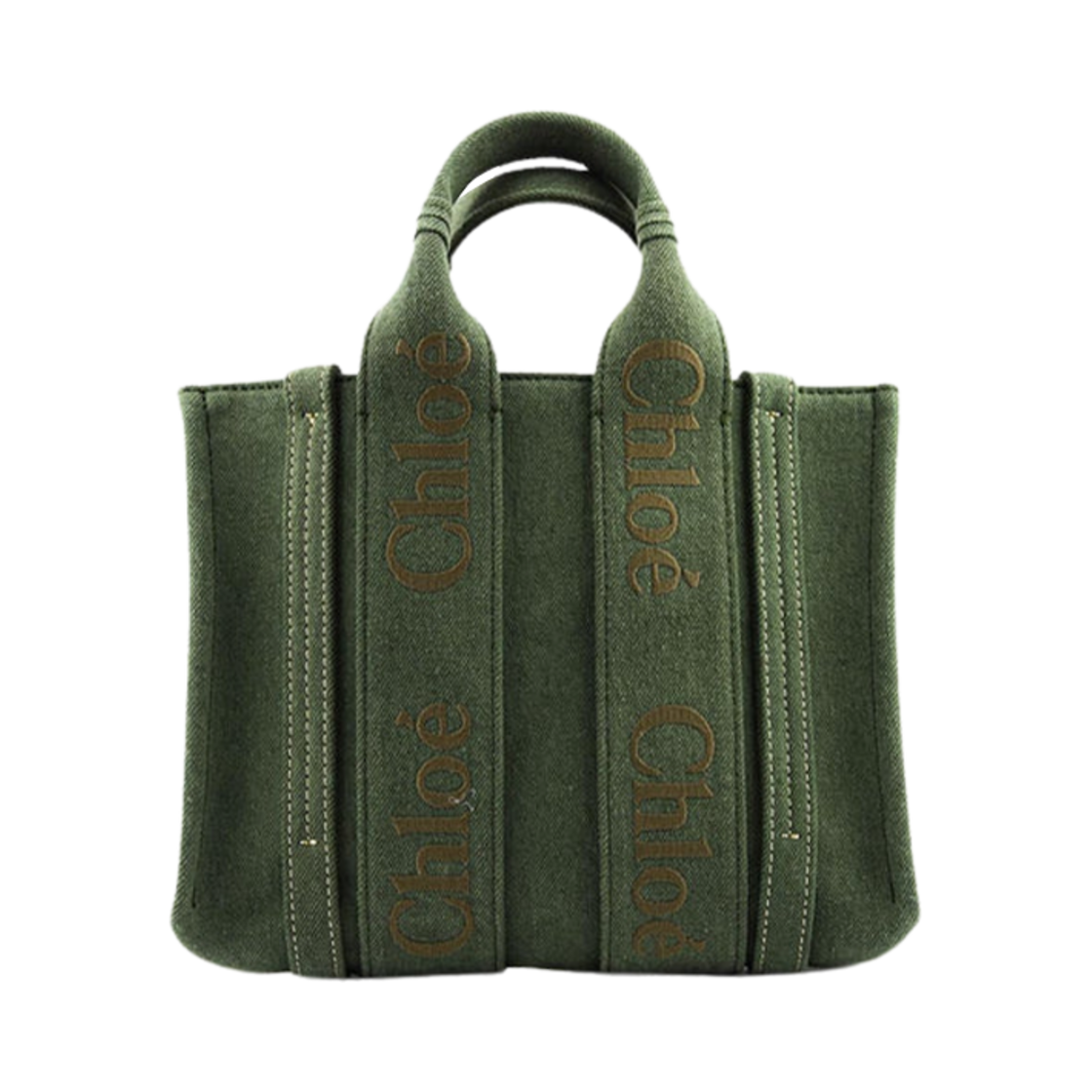 끌로에 린넨 스몰 우디 토트백 와이드 포레스트(Chloe Small Woody Tote Bag in Linen Wide Forest) - 1