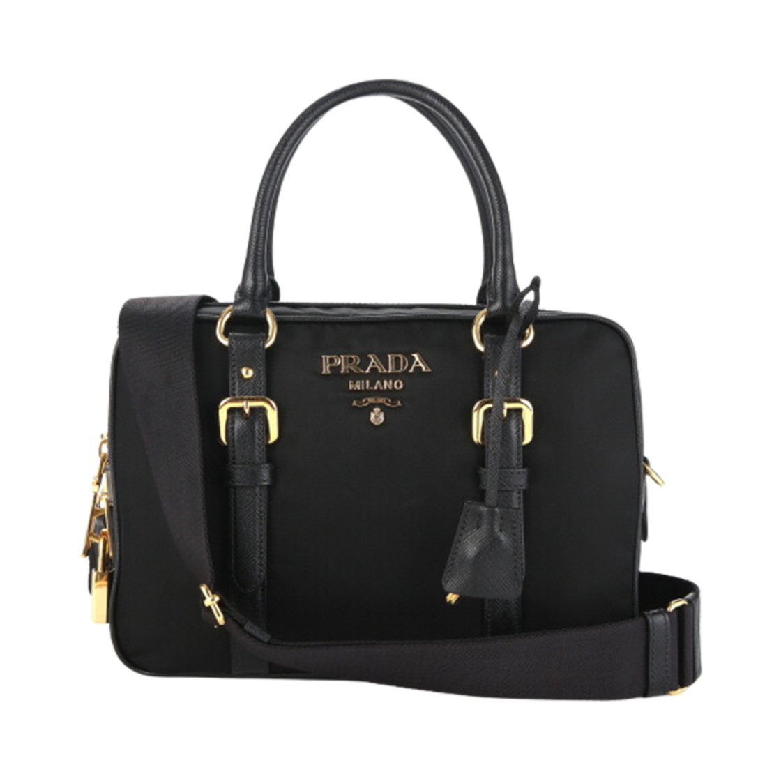 1BB088-ZMY-F0002 Prada Tessuto Padlock Nylon Shoulder Bag Black