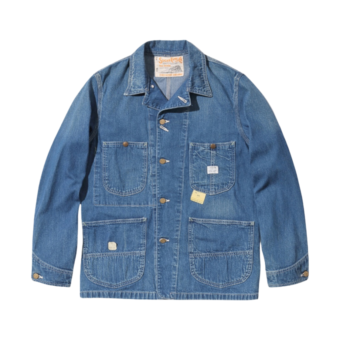 슈가 케인 11온즈 블루 데님 워크 코트 에이지드 모델 하드 워시(Sugar Cane 11 oz. Blue Denim Work Coat Aged Model Hard Wash)