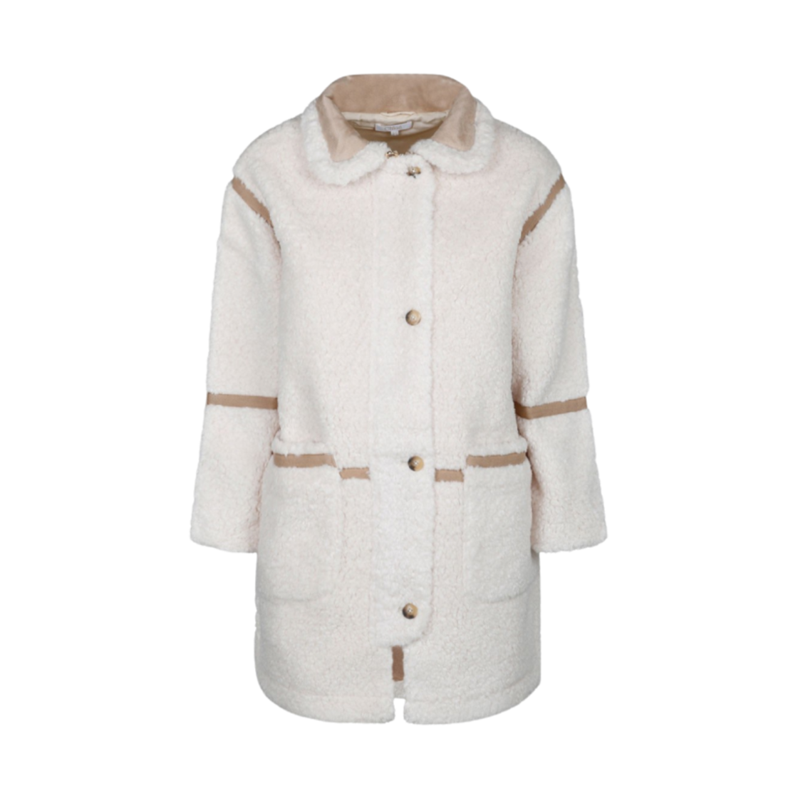(키즈) 끌로에 포우 퍼 셔링 코트 화이트 베이지((Kids) Chloe Faux Fur Shearling Coat White Beige)
