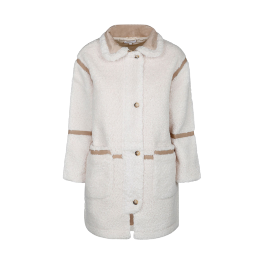 C16442-148 (Kids) Chloe Faux Fur Shearling Coat White Beige