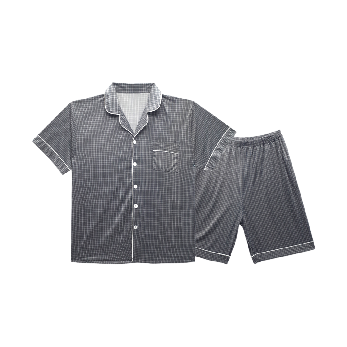 A-CSP-GR-M Aone Cold Check Short Sleeve Pajama Set Gray Check