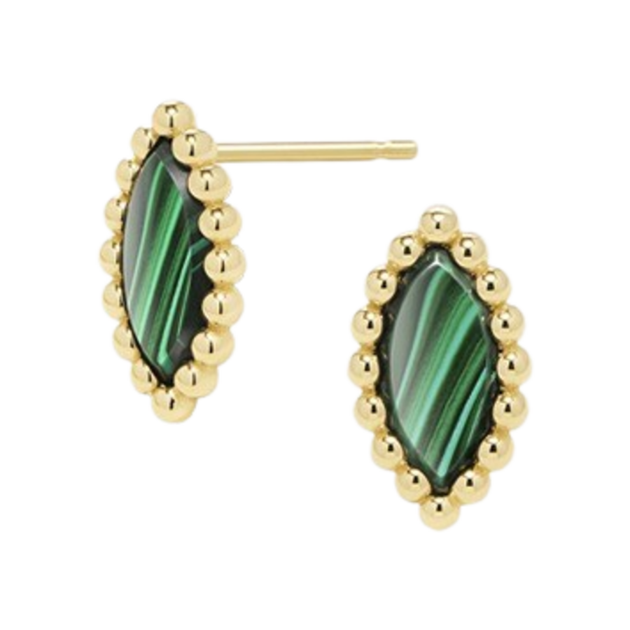 미꼬 우먼 베스티 마퀴즈 말라카이트 이어링 옐로우 골드(Miko Women Vasty Marquise Malachite Earring Yellow Gold)