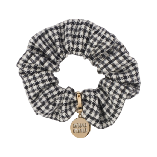 Miu Miu Gingham Check Wool Scrunchie Black White