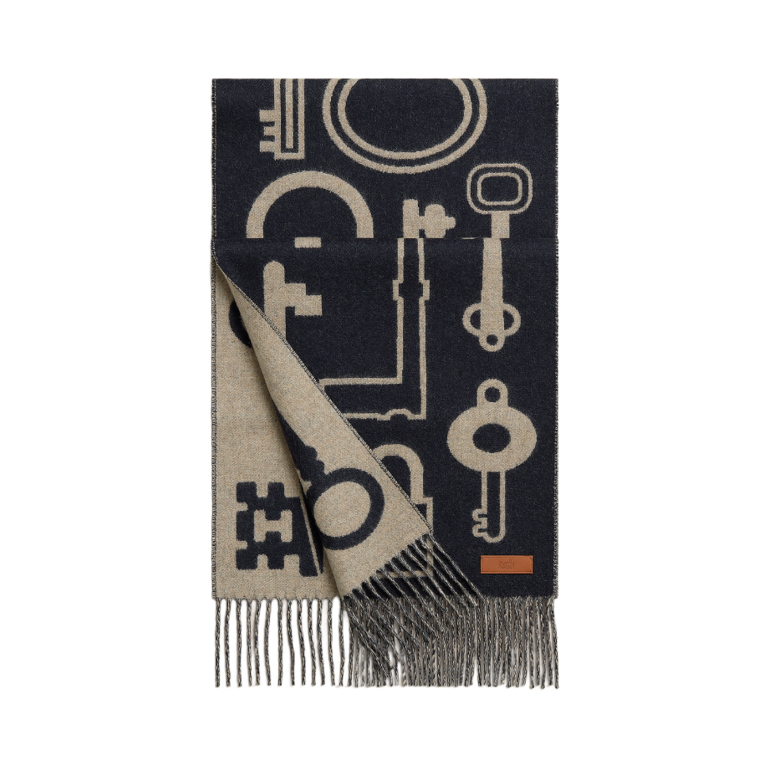 H259142S02 (W) Hermes Casaque Porte-Clefs Muffler Marine Beige Chine