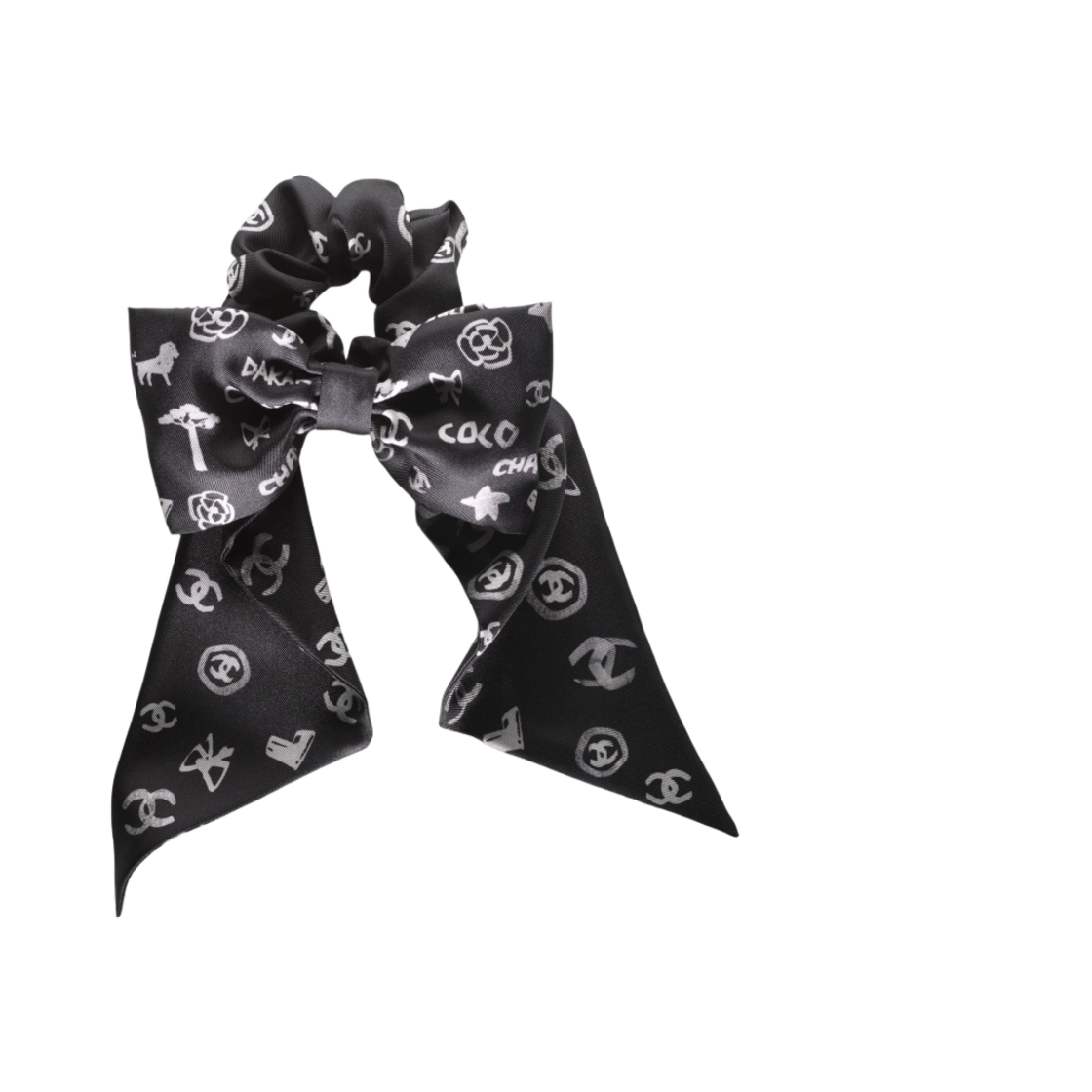 (W) 샤넬 헤어 액세서리 실크 트윌 & 블랙 화이트