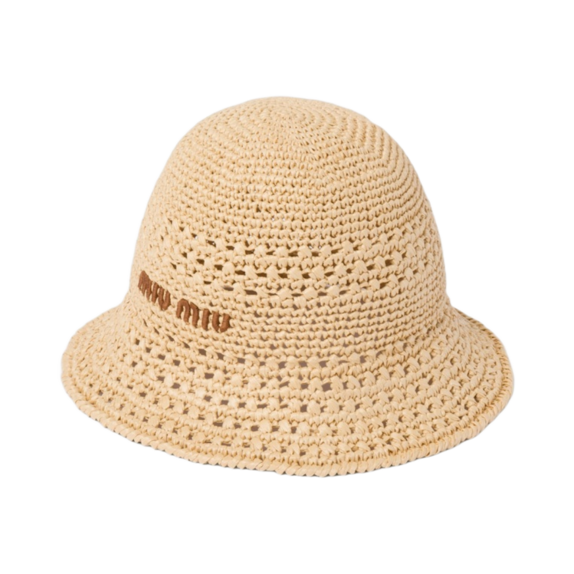 5HC287-2DO1-F0A5T (W) Miu Miu Woven Fabric Hat Beige Cognac