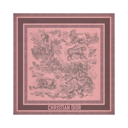 (W) Dior Toile De Jouy Sauvage 70 Square Scarf Silk Twill Pink Gray