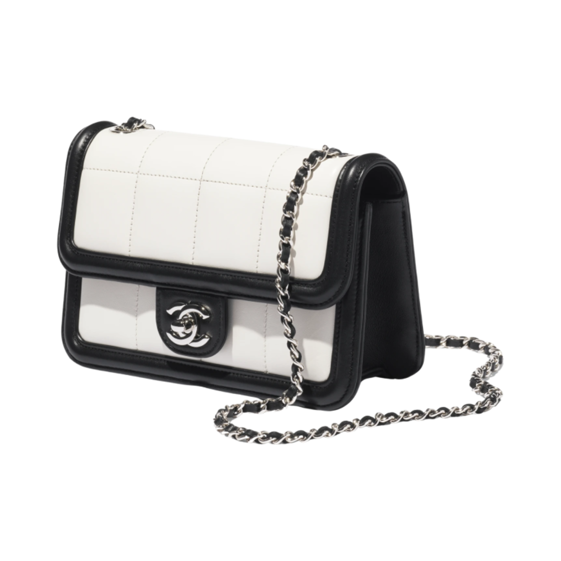 샤넬 미니 플랩백 램스킨 카프스킨 & 실버 메탈 블랙 화이트(Chanel Mini Flap Bag Lambskin Calfskin & Silver Black White) - 2