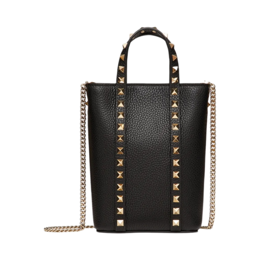 Valentino Stampa Alce Calfskin Leather Rockstud Chain Pouch Black