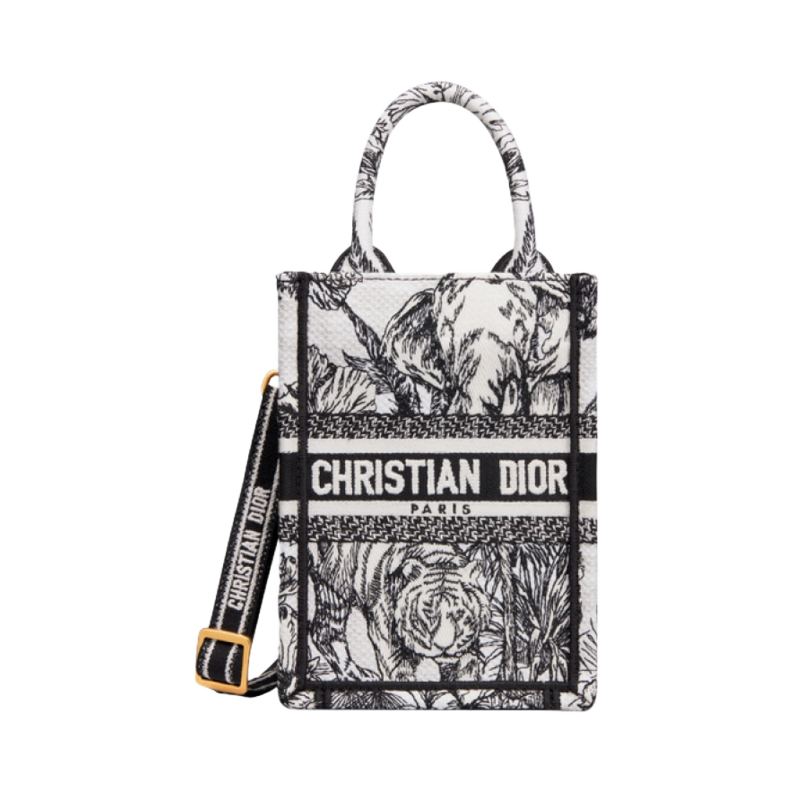 디올 미니 디올 북 토트백 폰 백 화이트 블랙 트왈 드 주이 보야쥐 자수(Dior Mini Dior Book Tote Phone Bag White Black Toile De Jouy Voyage Embroidery) - 1