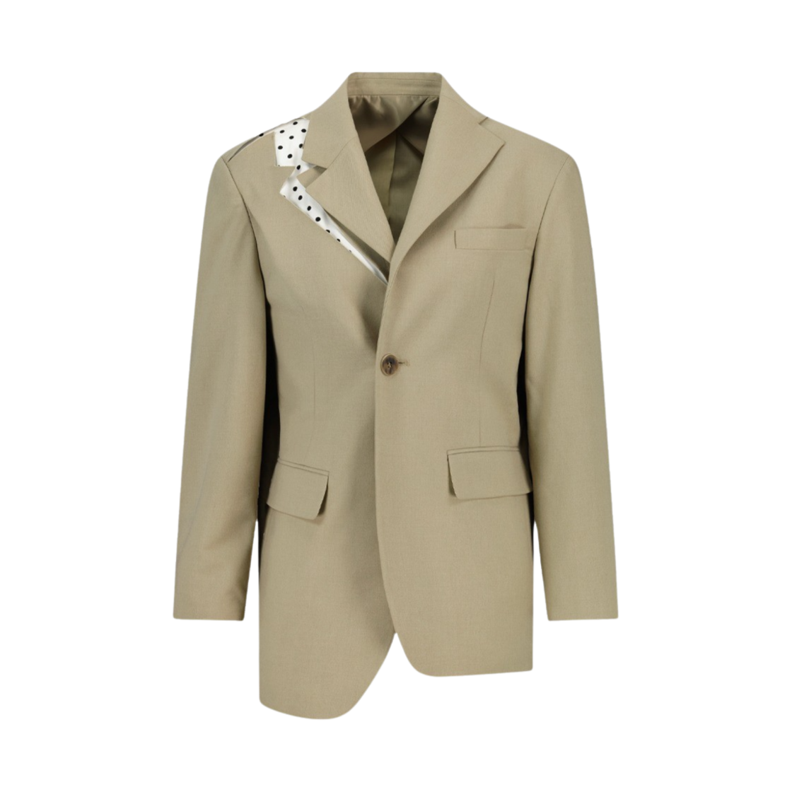 P00000HH Green Butter Women Unbalance Dot Wool Daddy-Fit Jacket Beige