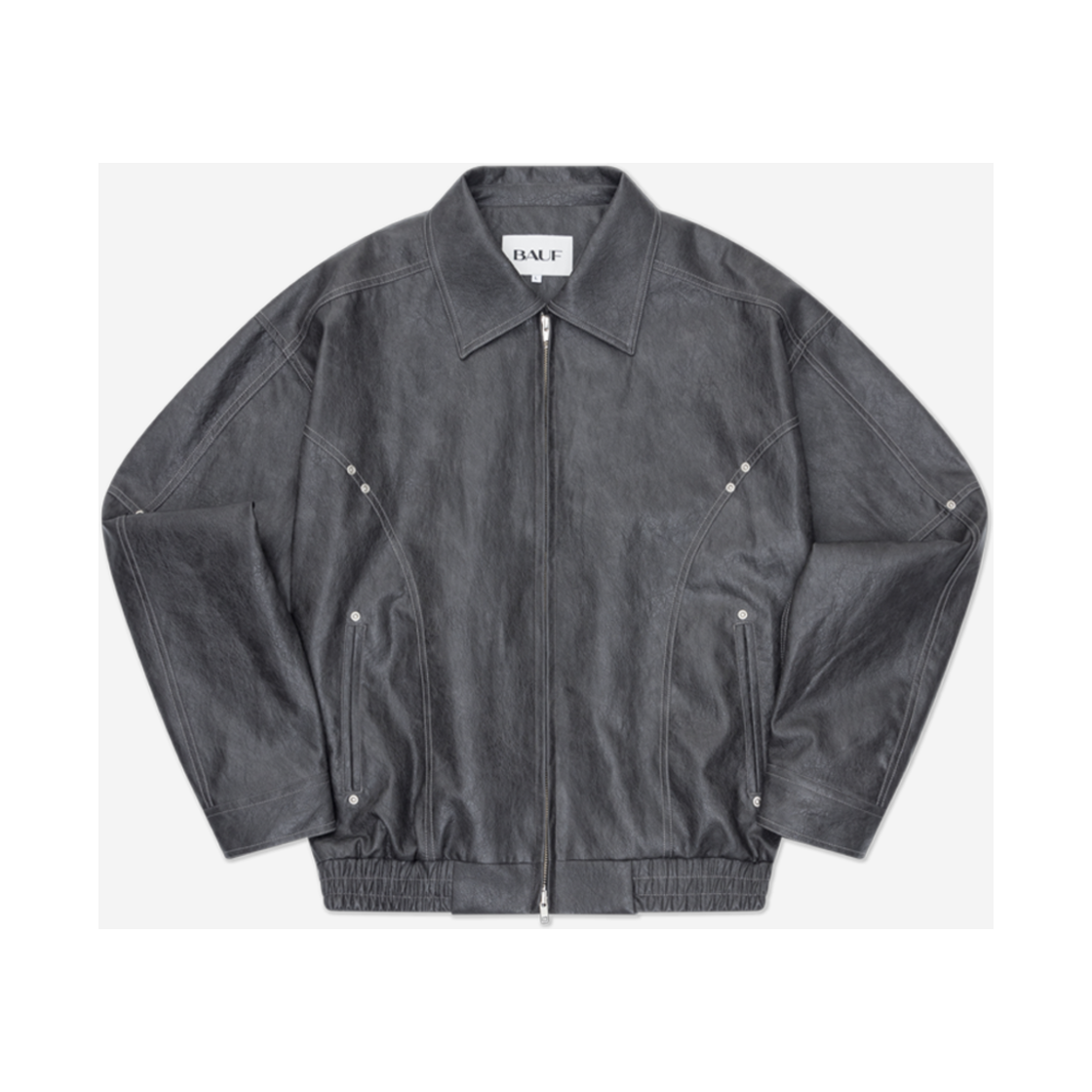 BO22FW-UCH11 BAUF Polnut Curved Leather Jacket Charcoal