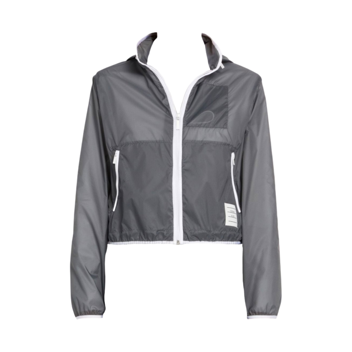 (W) 톰브라운 디태처블 후드 시어 나일론 립스탑 콘트라스트 집 윈드브레이커 실버((W) Thom Browne Sheer Nylon Ripstip Contrast Zip Windbreaker with Detachable Hood Silver) - 1