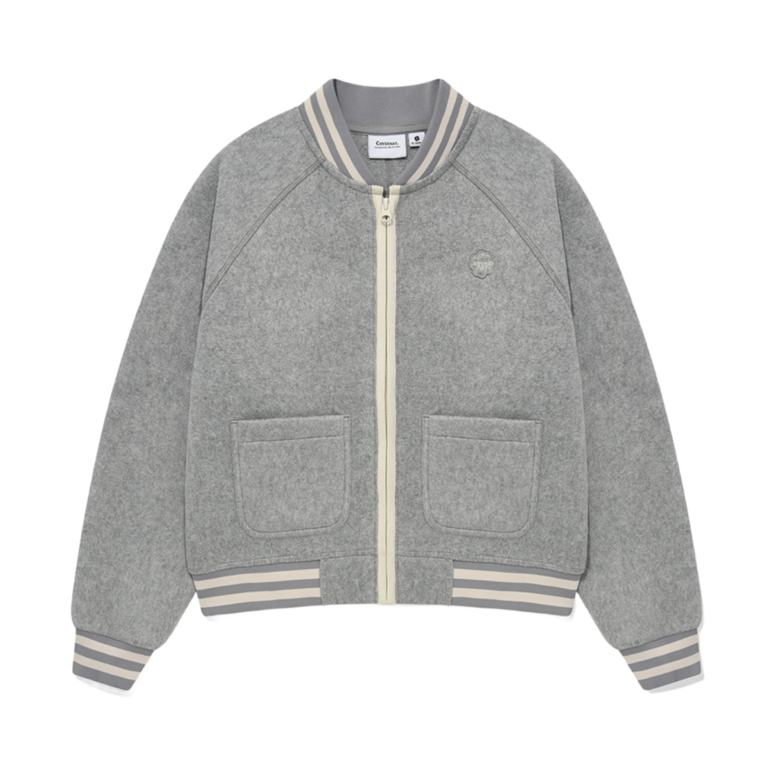 (W) 커버낫 플리스 바시티 자켓 멜란지 그레이((W) Covernat Fleece Varsity Jacket Melange Grey)