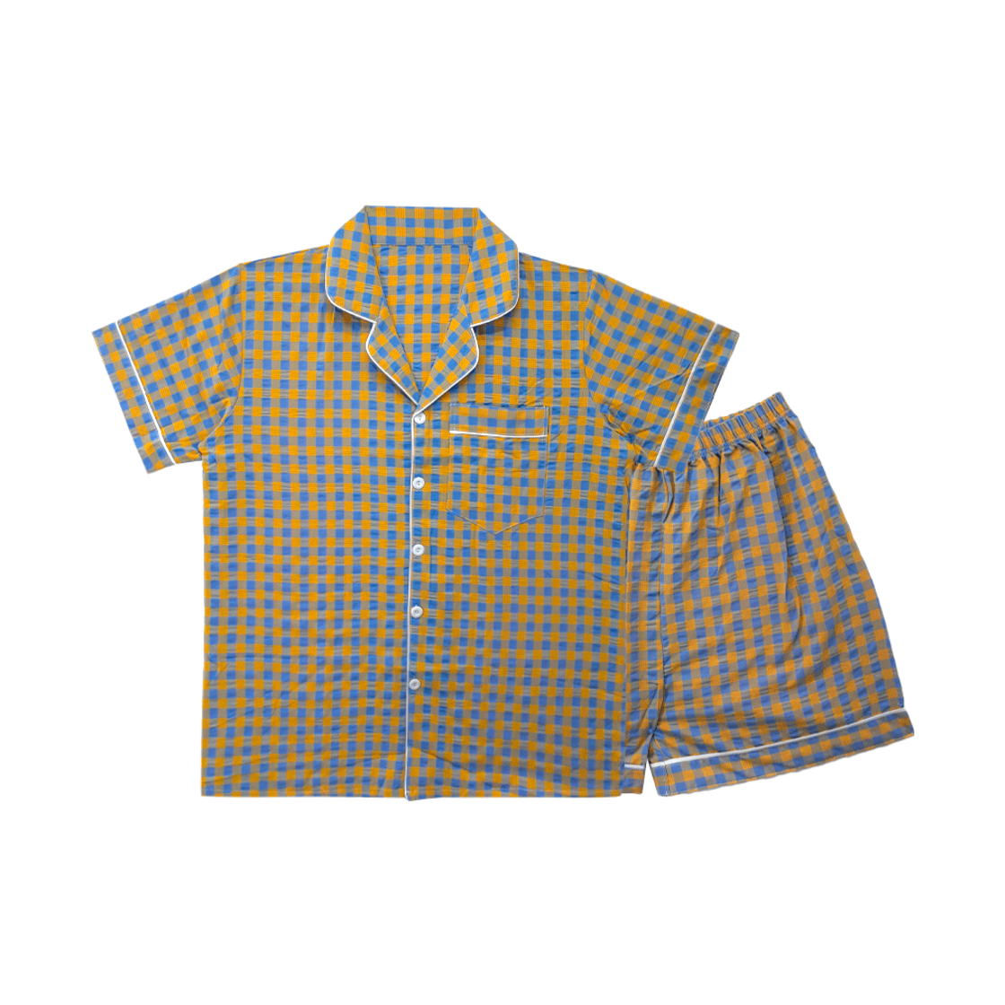 A-JC-YE AONE Jeans Check Short Sleeve Pajamas Set Yellow