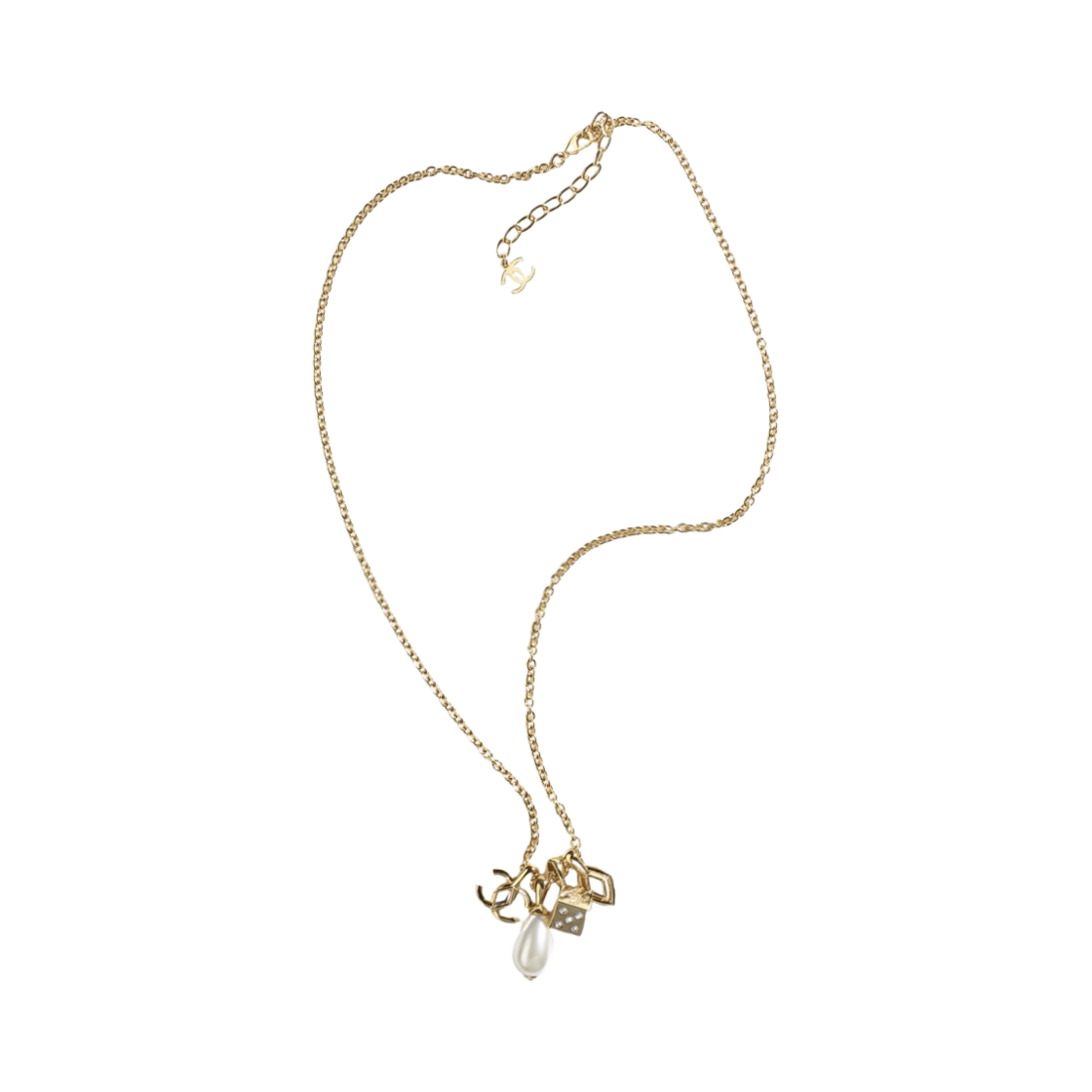 (W) 샤넬 네클리스 메탈 이미테이션 펄 스트라스 & 골드 펄리 화이트 크리스탈((W) Chanel Necklace Metal Imitation Pearls Strass & Gold Pearly White Crystal) - 1