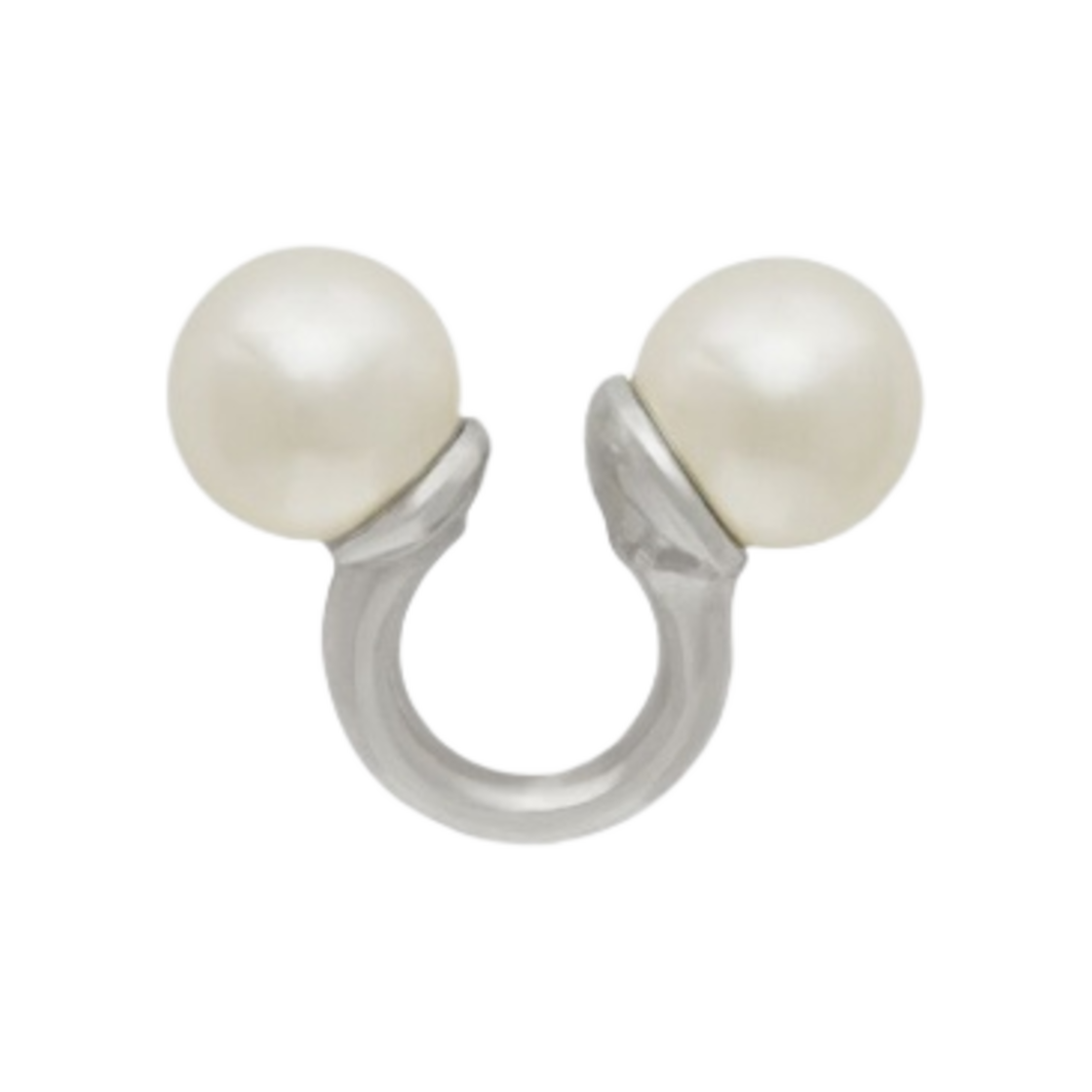 생로랑 트윈 펄 이어커프 글래스 & 메탈 크림 옥시다이즈드 실버(Saint Laurent Twin Pearl Earcuff in Glass and Metal Cream Oxidized Silver) - 1