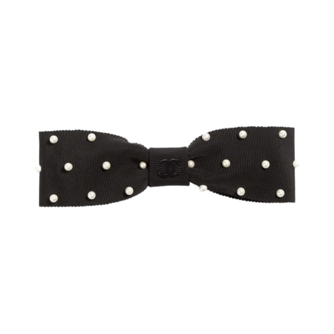 (W) 샤넬 리본 모양 바레뜨 그로그랭 이미테이션 펄 & 블랙((W) Chanel Bow Barrette Grosgrain Imitation Pearls & Black) - 1