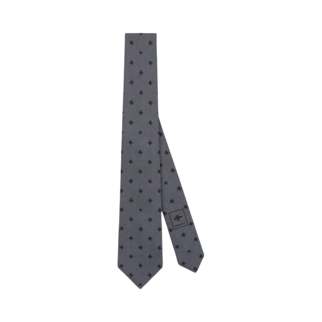 456526-4E002-1160 Gucci Silk Tie with Bees and Stars Dark Grey