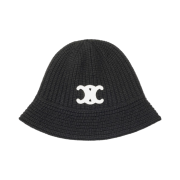 (W) Celine Triomphe Embroidery Bucket Hat in Seamless Cashmere Black