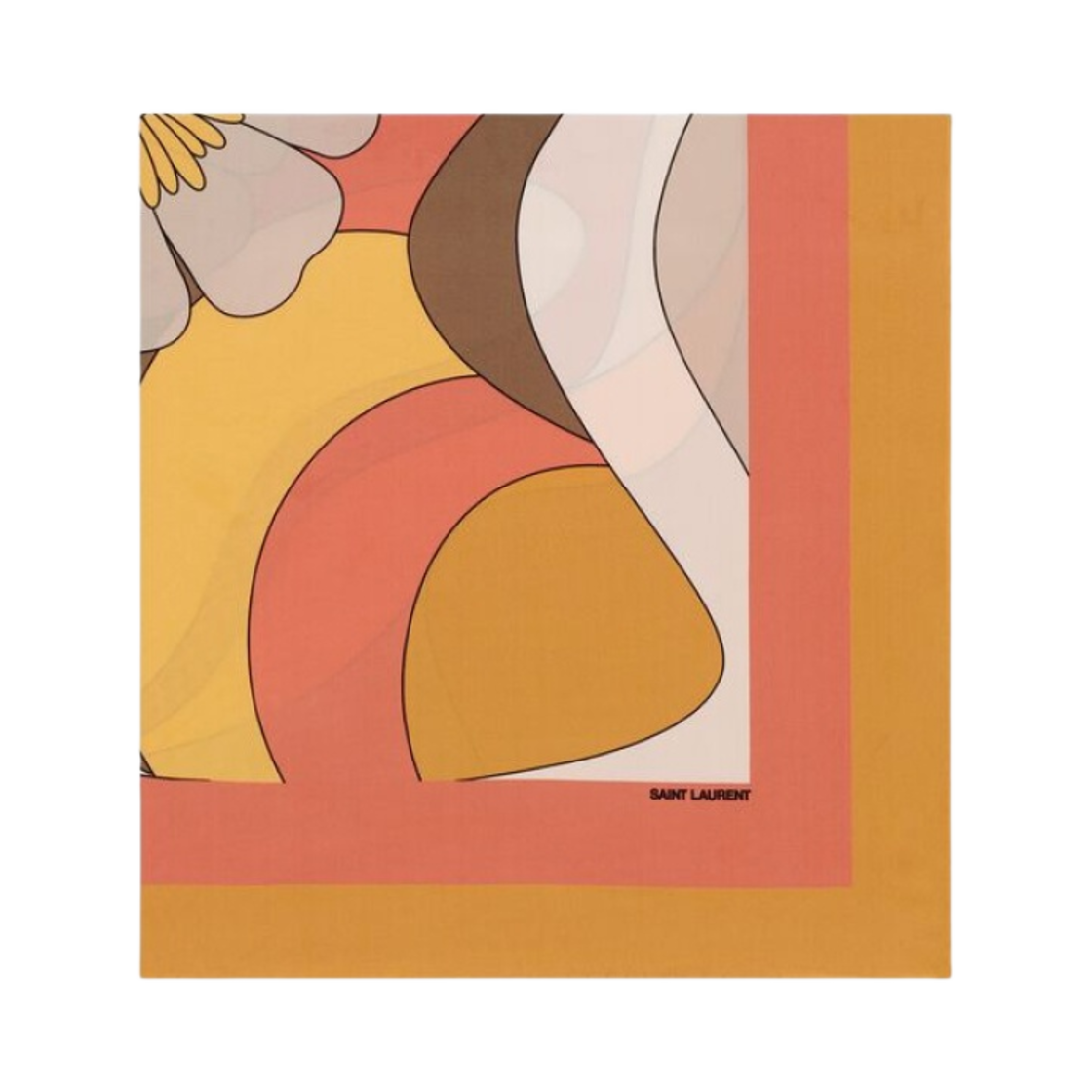 (W) 생로랑 스퀘어 스카프 실크 크레페 탠저린 멀티컬러((W) Saint Laurent Square Scarf in Silk Crepe Tangerine Multicolor) - 1