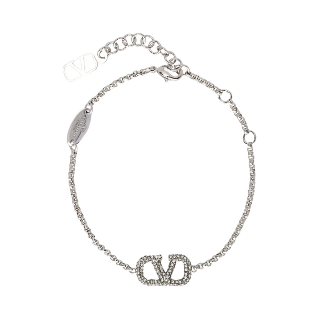 J0F84YCW68S (W) Valentino Vlogo Signature Bracelet in Metal and Swarovski Crystals Palladium