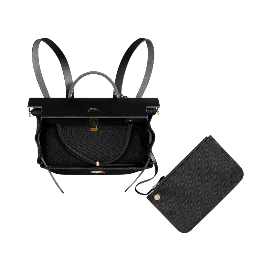 에르메스 에르백 아 도 집 백팩 르투르네 밀리터리 캔버스 & 골드 하드웨어 누아(Hermes Herbag a Dos Zip Backpack Retourne Military Canvas & Gold Noir) - 4