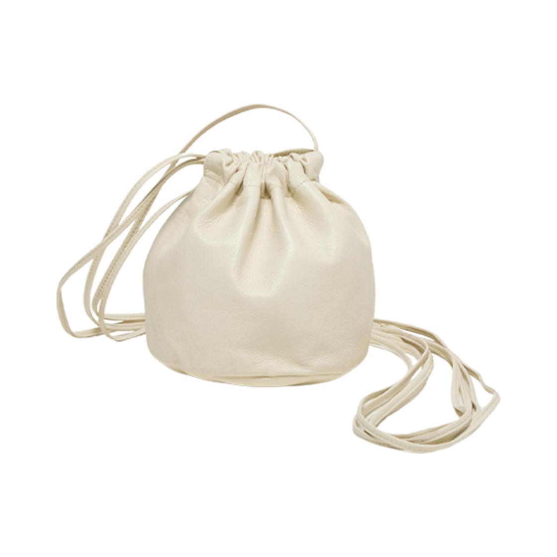 A23AB02AE Auralee Leather Small Round String Pouch Ivory