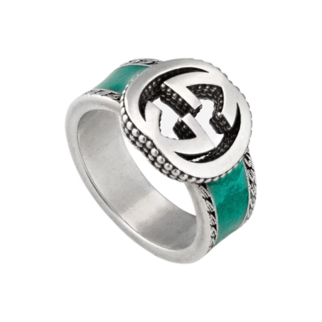 구찌 링 인터로킹 G 실버 터콰이즈 에나멜(Gucci Ring With Interlocking G Silver Turquoise Enamel)