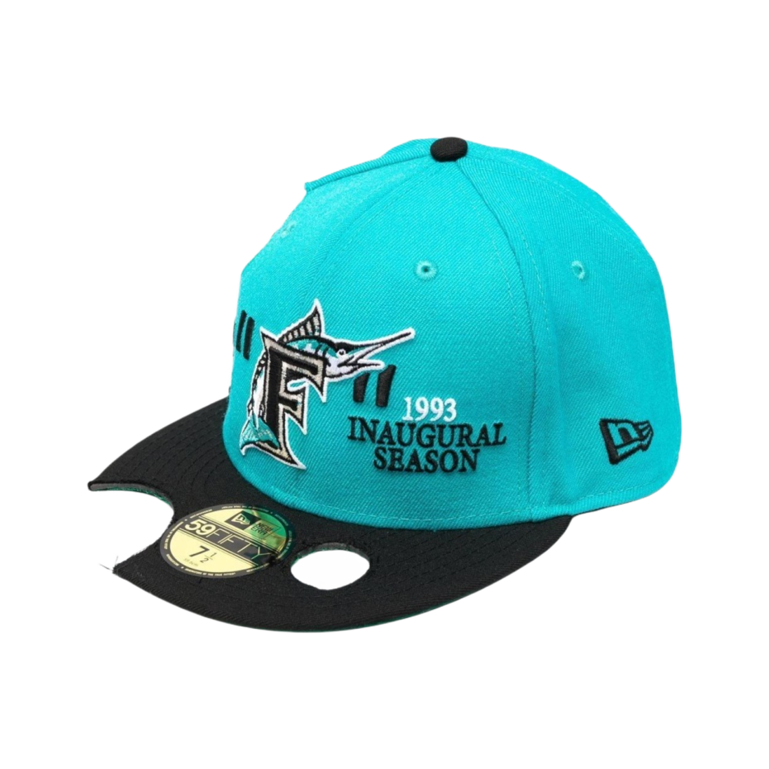OMLB038G21FAB0014910 Off-White x New Era Miami Marlins Fitted Cap Lake Blue Black