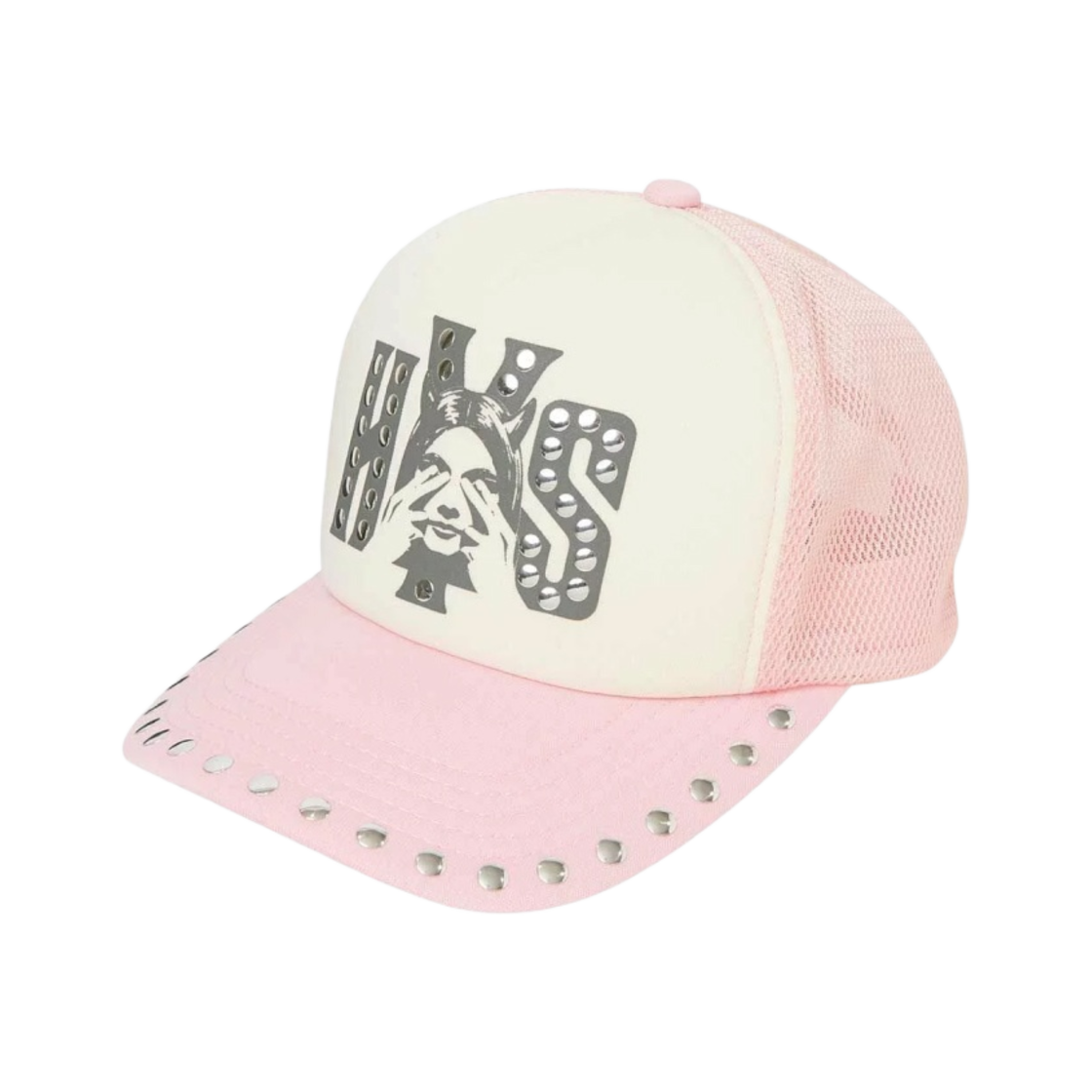 01241QH02 Hysteric Glamour See No Evil Studded Mesh Cap Pink