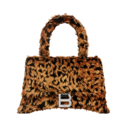 Balenciaga Hourglass Small Handbag with Strap Leopard Print Beige