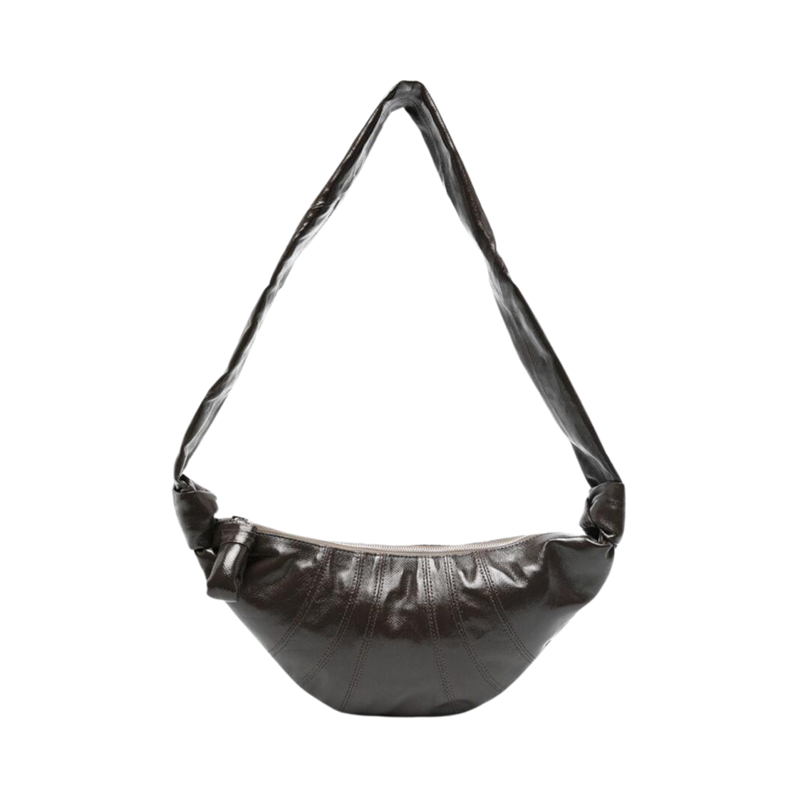 BG0003-LF1329-501 Lemaire Small Croissant Bag Coated Cotton Dark Tobacco