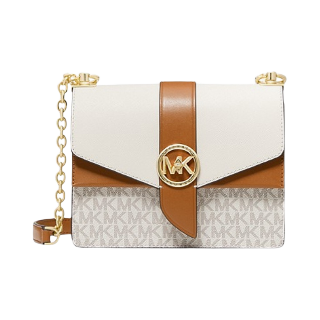 32S1GGRC0B149 Michael Kors Greenwich Small Color Block Logo Saffiano Leather Crossbody Bag Vanilla White