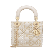 Dior Mini Lady Bag Latte Crinkle Effect White Resin Half Pearl Motif