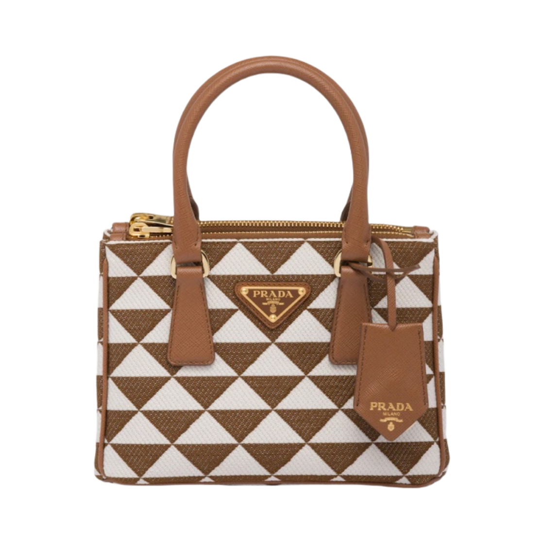 프라다 심볼 자수 패브릭 미니백 토바코 초크 화이트(Prada Symbole Embroidered Fabric Mini Bag Tobacco Chalk White) - 1