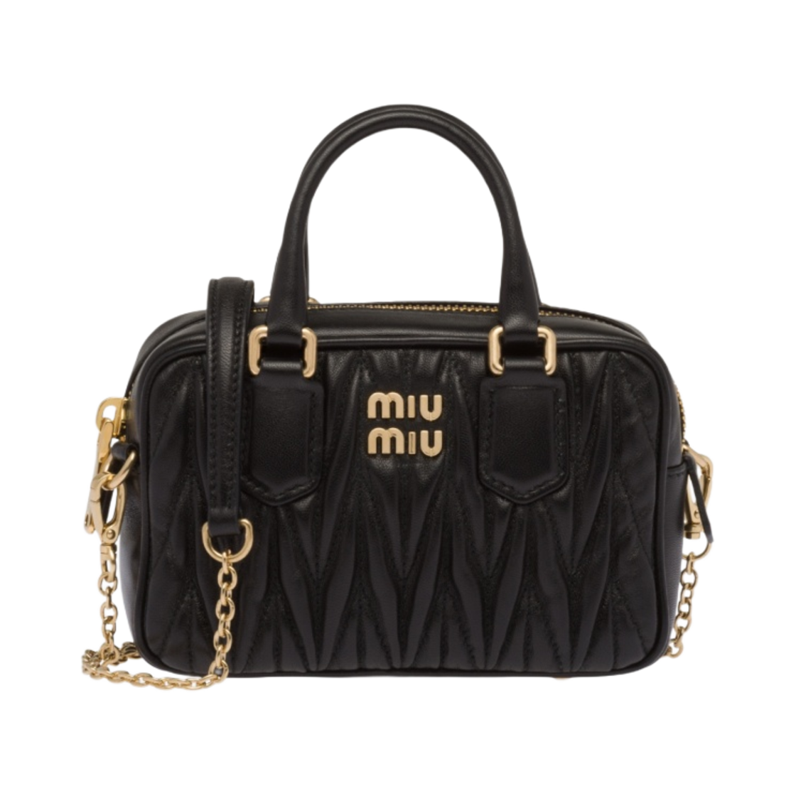 5BP077-N88-F0002 Miu Miu Matelasse Nappa Leather Top Handle Mini Bag Black