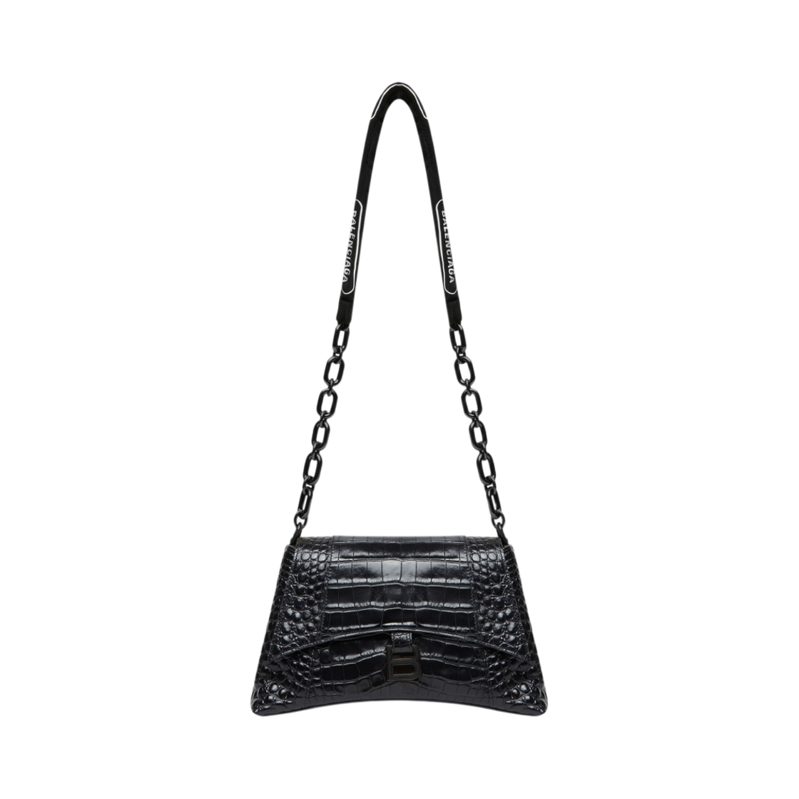 발렌시아가 다운타운 체인 스몰 숄더백 크로커다일 엠보스 블랙(Balenciaga Downtown Small Shoulder Bag with Chain Crocodile Embossed Black) - 1