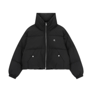(W) Calvin Klein Jeans Volume Neck Cropped Down Puffer CK Black