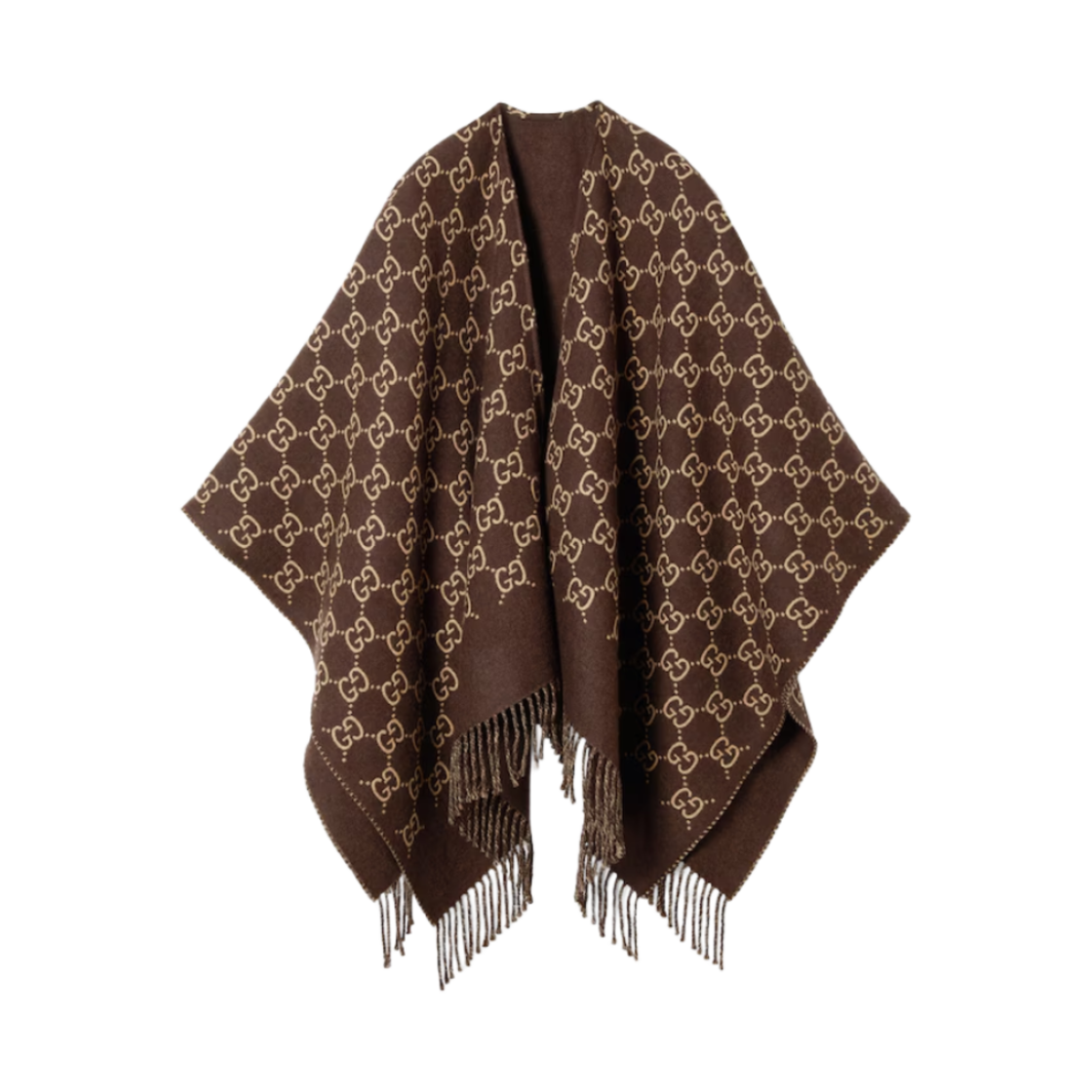 (W) 구찌 GG 울 자카드 케이프 브라운 베이지((W) Gucci GG Wool Jacquard Cape Brown Beige)