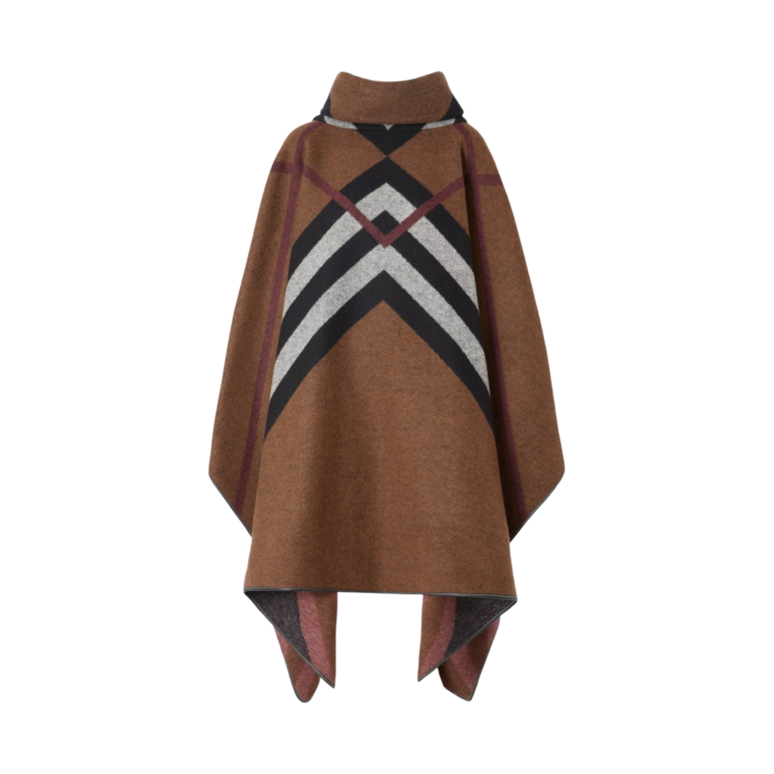 (W) 버버리 쉐브론 체크 캐시미어 자카드 판초 다크 버치 브라운((W) Burberry Chevron Check Cashmere Jacquard Poncho Dark Birch Brown) - 1