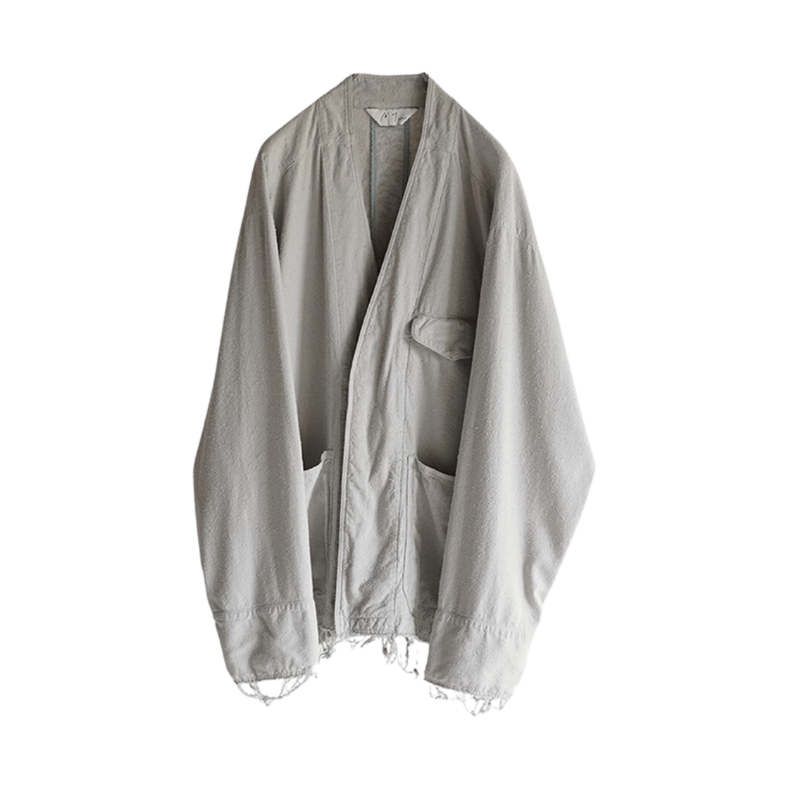 ANC-SH29 Ancellm Silk Suede Collarless Jacket Blue Gray